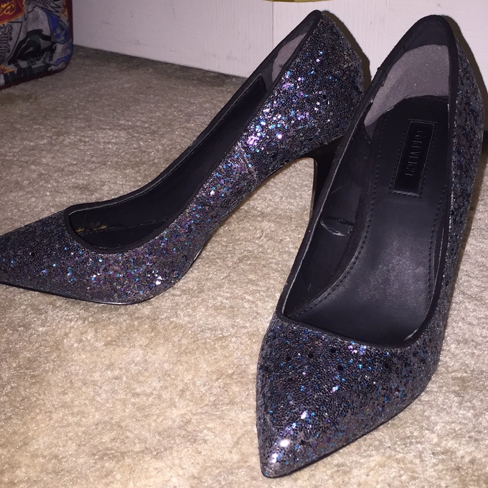 Blue Black Glitter Heels